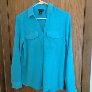Jones New York V-Neck Front Pocket Teal Blouse-Women's Size XS